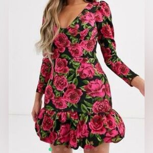 NWT ASOS Rose Print Bubble Hem Mini